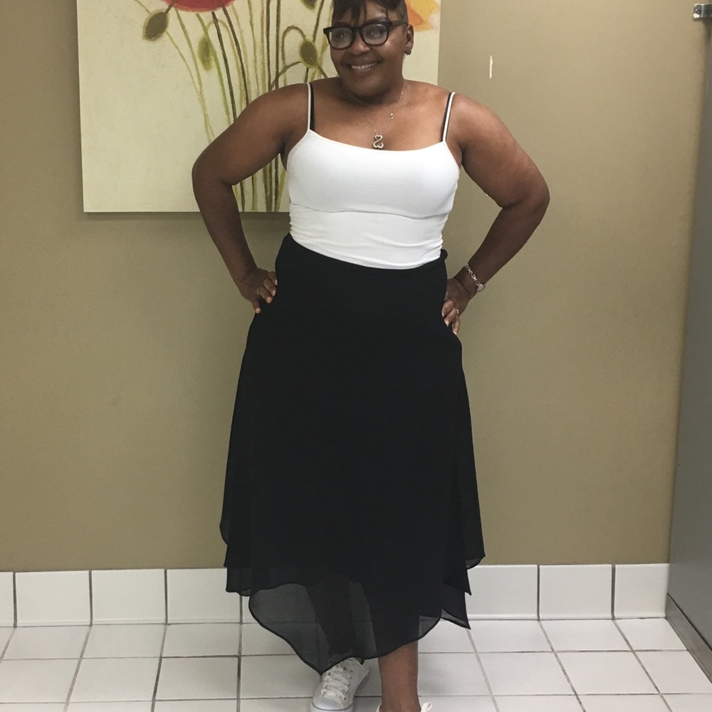 Black Asymmetric Layered Midi Skirt - Women's